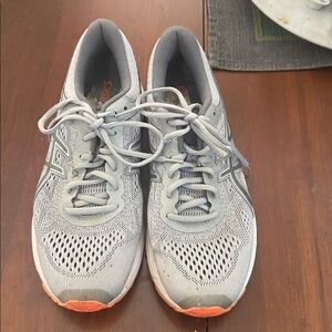 Asics Light Gray and Bright Orange Running Shoes